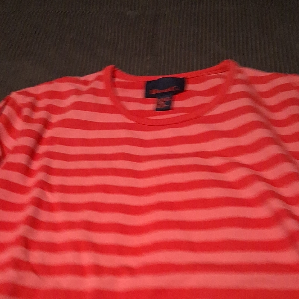 Denim & Co Coral and Light Pink Striped Long Sleeve Tee